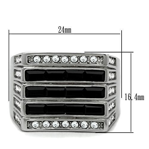 TK321 - High polished (no plating) Stainless Steel Ring with Top Grade Crystal  in Jet-1