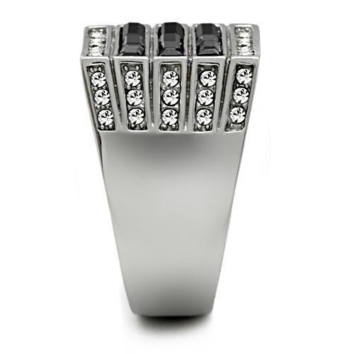 TK321 - High polished (no plating) Stainless Steel Ring with Top Grade Crystal  in Jet-3