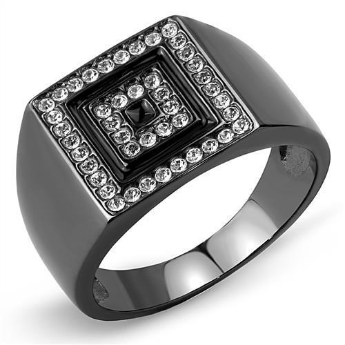TK3220 - IP Light Black  (IP Gun) Stainless Steel Ring with Top Grade Crystal  in Clear-0