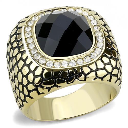 TK3221 - IP Gold(Ion Plating) Stainless Steel Ring with Synthetic Synthetic Glass in Jet-0
