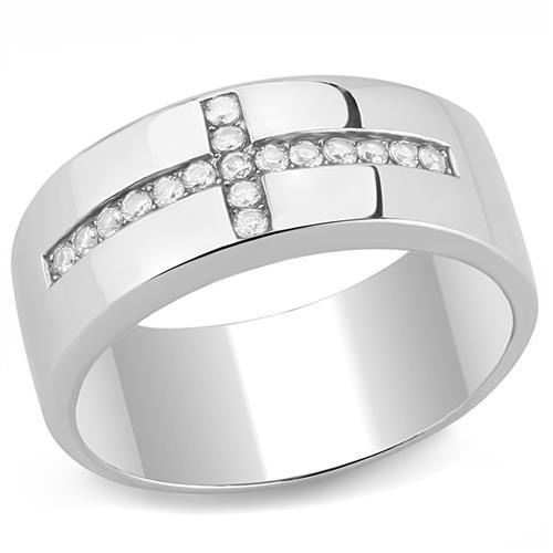 TK3225 - High polished (no plating) Stainless Steel Ring with AAA Grade CZ  in Clear-0