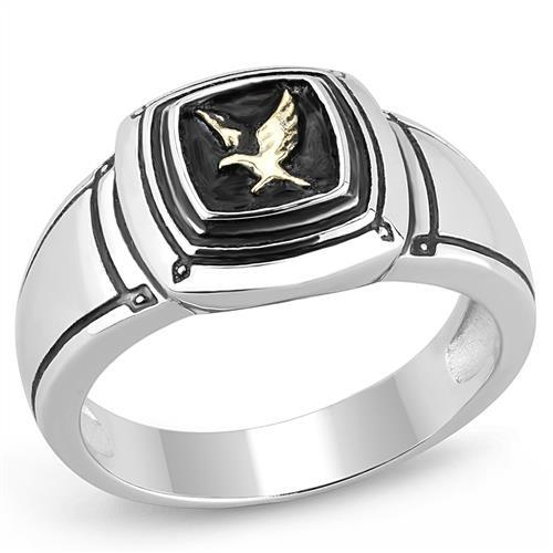 TK3226 - Two-Tone IP Gold (Ion Plating) Stainless Steel Ring with Epoxy  in Jet-0