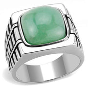 TK3229 - High polished (no plating) Stainless Steel Ring with Synthetic Jade in Emerald-0