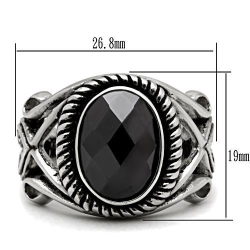 TK322 - High polished (no plating) Stainless Steel Ring with AAA Grade CZ  in Black Diamond-1