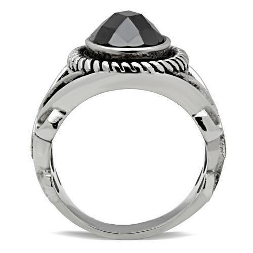 TK322 - High polished (no plating) Stainless Steel Ring with AAA Grade CZ  in Black Diamond-2