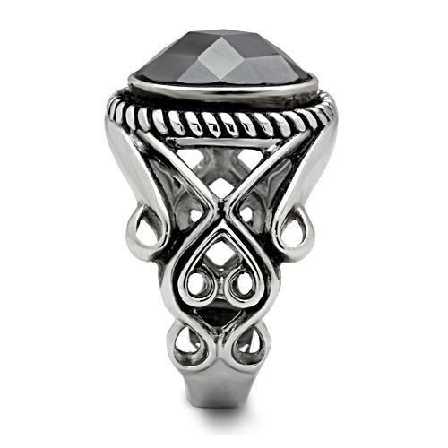 TK322 - High polished (no plating) Stainless Steel Ring with AAA Grade CZ  in Black Diamond-3