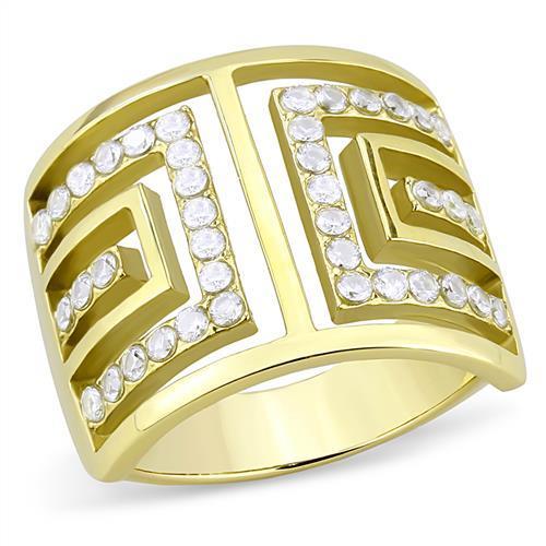 TK3238 - IP Gold(Ion Plating) Stainless Steel Ring with AAA Grade CZ  in Clear-0
