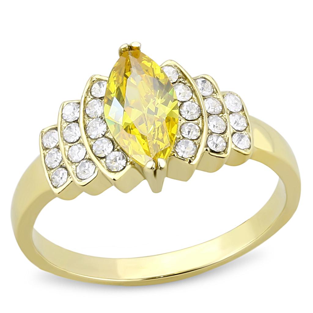 TK3239 - IP Gold(Ion Plating) Stainless Steel Ring with AAA Grade CZ  in Topaz-0