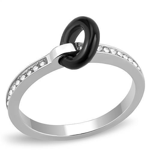 TK3241 - High polished (no plating) Stainless Steel Ring with Top Grade Crystal  in Clear-0