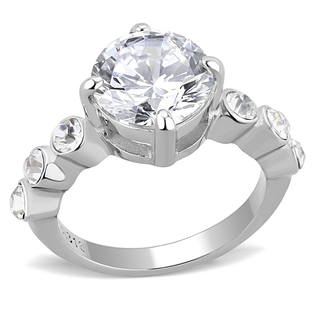 TK3247 - High polished (no plating) Stainless Steel Ring with AAA Grade CZ  in Clear-0