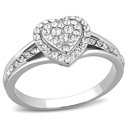TK3249 - High polished (no plating) Stainless Steel Ring with Top Grade Crystal  in Clear-0