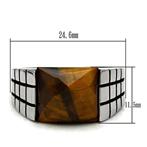 TK324 - High polished (no plating) Stainless Steel Ring with Semi-Precious Tiger Eye in Smoked Quartz-1