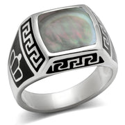 TK325 - High polished (no plating) Stainless Steel Ring with Precious Stone Conch in Gray-0