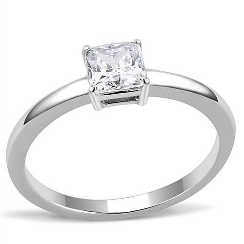 TK3250 - High polished (no plating) Stainless Steel Ring with AAA Grade CZ  in Clear-0