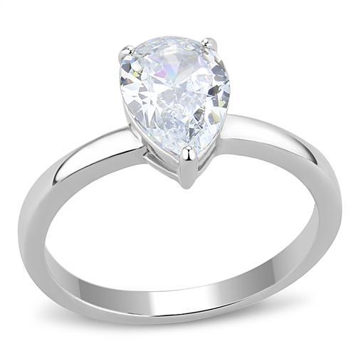 TK3251 - High polished (no plating) Stainless Steel Ring with AAA Grade CZ  in Clear-0
