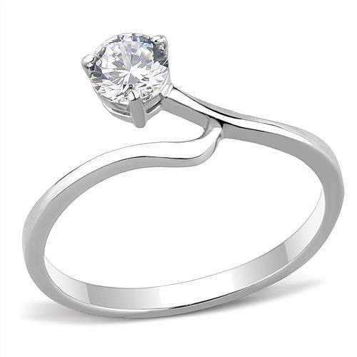TK3257 - High polished (no plating) Stainless Steel Ring with AAA Grade CZ  in Clear-0