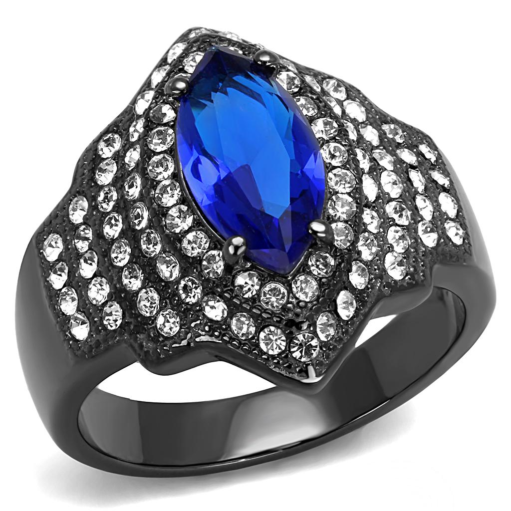 TK3258 - IP Light Black  (IP Gun) Stainless Steel Ring with Synthetic Synthetic Glass in Sapphire-0