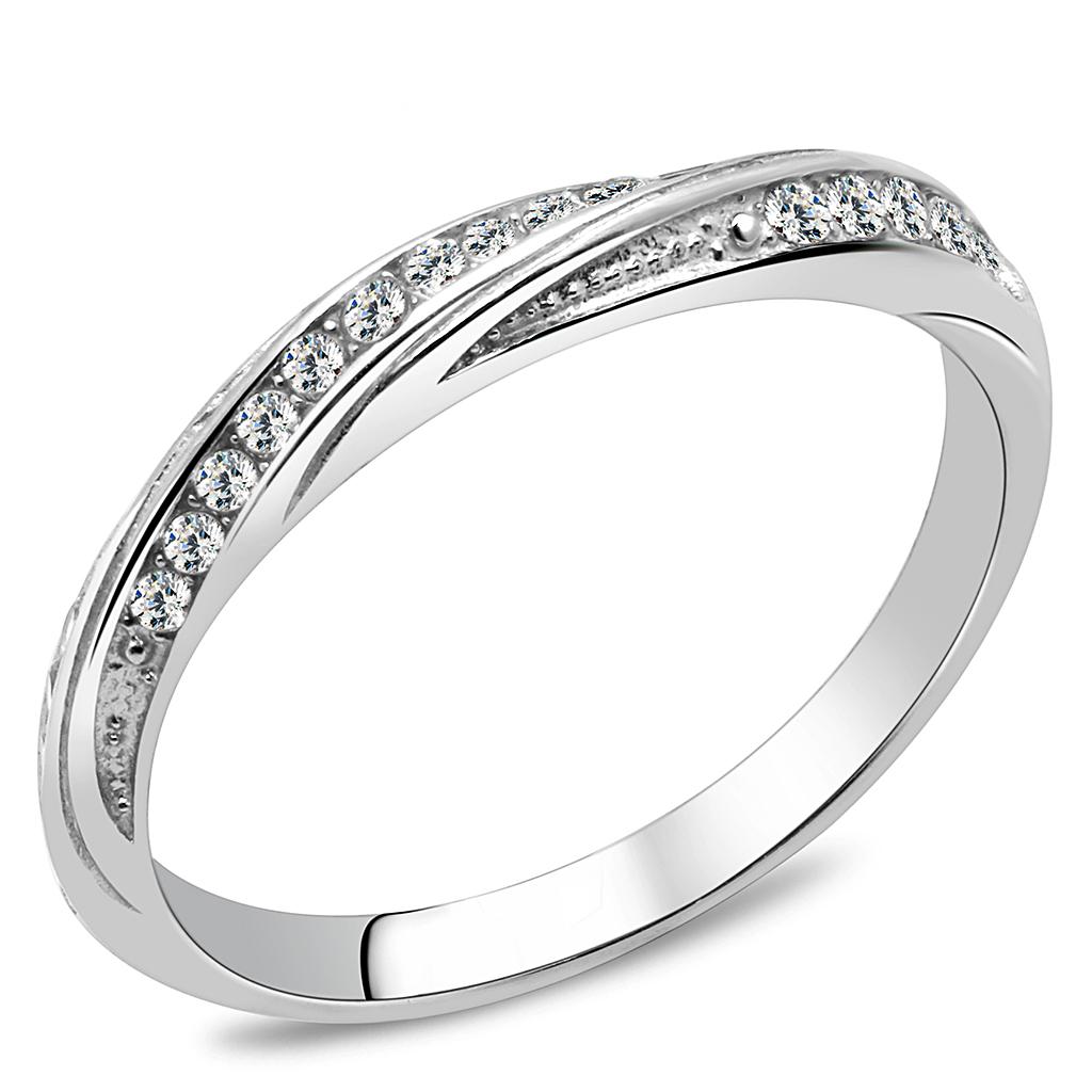TK3259 - High polished (no plating) Stainless Steel Ring with AAA Grade CZ  in Clear-0