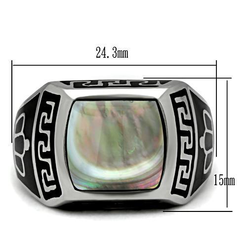 TK325 - High polished (no plating) Stainless Steel Ring with Precious Stone Conch in Gray-1