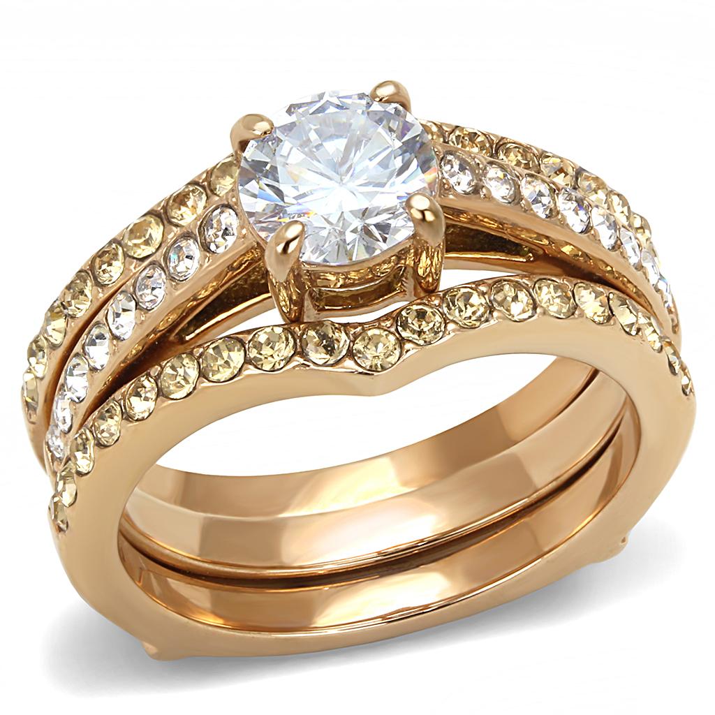 TK3264 - IP Rose Gold(Ion Plating) Stainless Steel Ring with AAA Grade CZ  in Clear-0