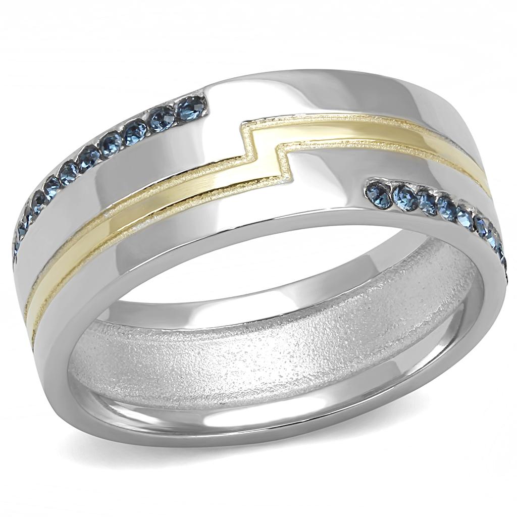 TK3266 - Two-Tone IP Gold (Ion Plating) Stainless Steel Ring with Top Grade Crystal  in Montana-0