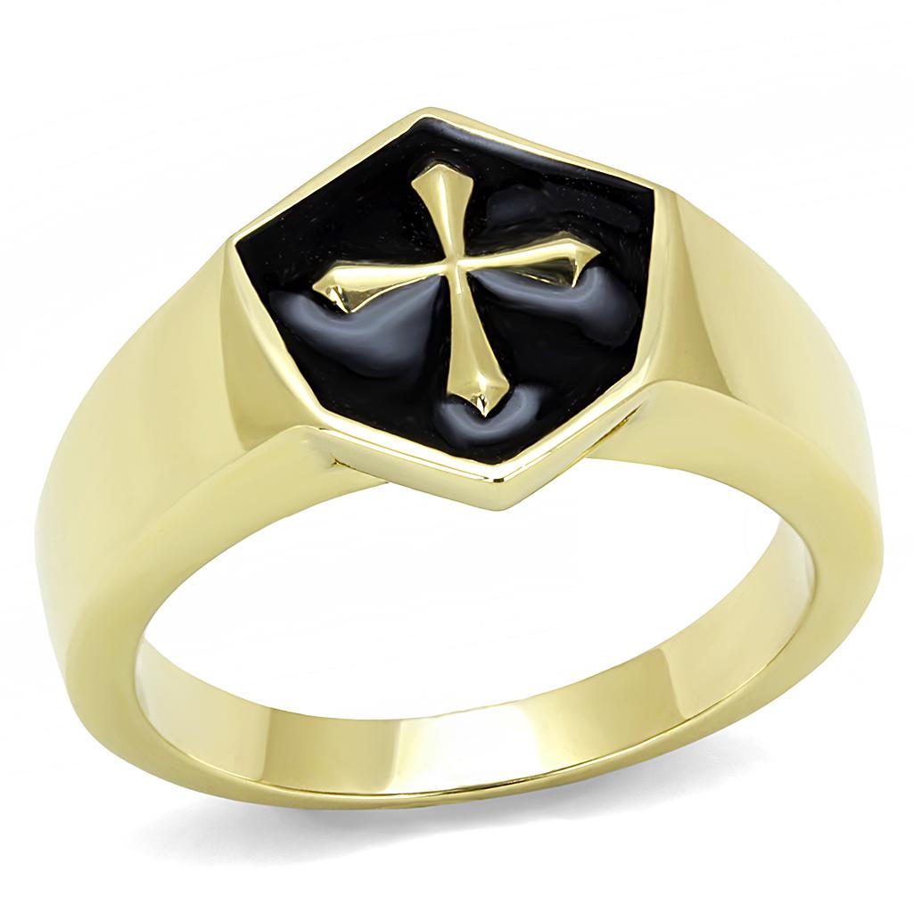 TK3268 - IP Gold(Ion Plating) Stainless Steel Ring with Epoxy  in Jet-0
