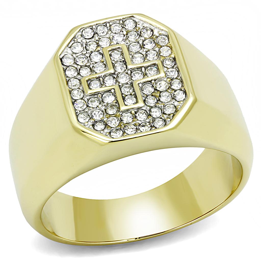 TK3270 - Two-Tone IP Gold (Ion Plating) Stainless Steel Ring with Top Grade Crystal  in Clear-0