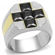 TK3271 - Two-Tone IP Gold (Ion Plating) Stainless Steel Ring with AAA Grade CZ  in Black Diamond-0