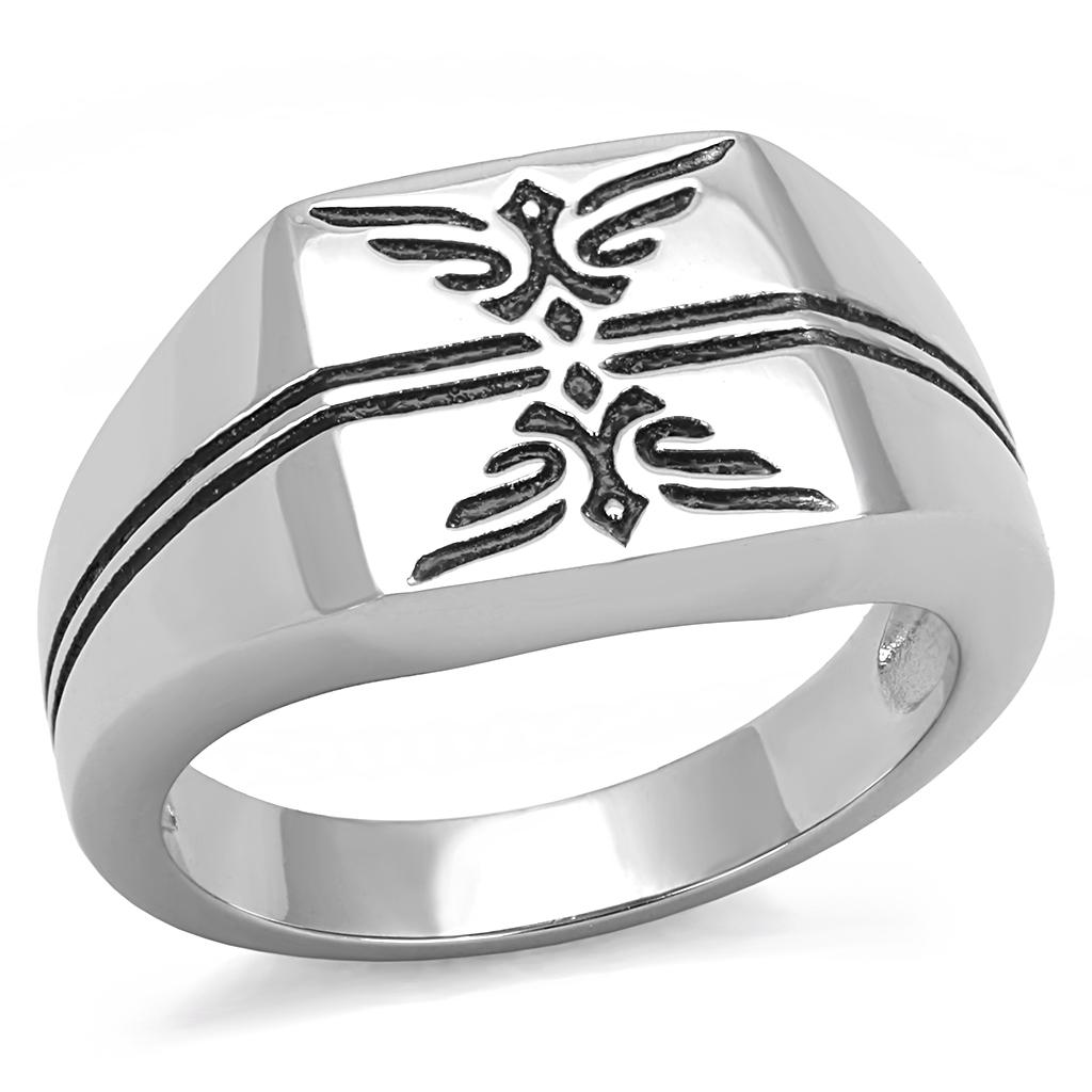 TK3279 - High polished (no plating) Stainless Steel Ring with Epoxy  in Jet-0