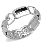TK3281 - High polished (no plating) Stainless Steel Ring with Top Grade Crystal  in Clear-0