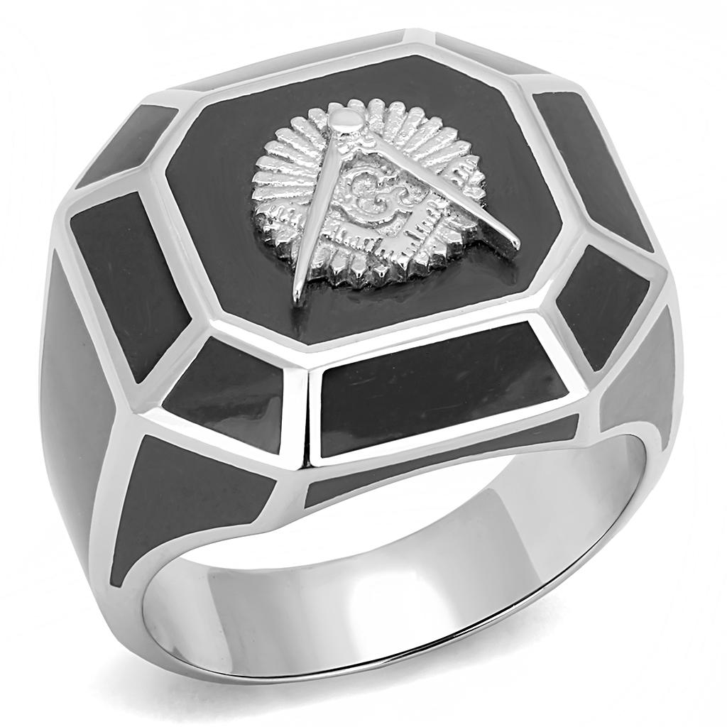 TK3282 - High polished (no plating) Stainless Steel Ring with Epoxy  in Jet-0