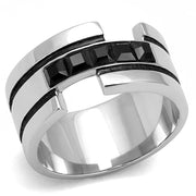 TK3284 - High polished (no plating) Stainless Steel Ring with Top Grade Crystal  in Jet-0