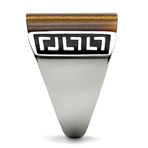 TK328 - High polished (no plating) Stainless Steel Ring with Semi-Precious Tiger Eye in Smoked Quartz-3