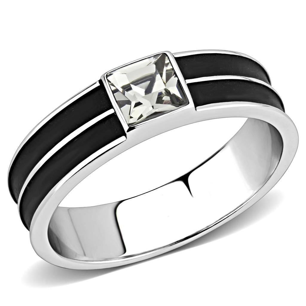 TK3292 - High polished (no plating) Stainless Steel Ring with Top Grade Crystal  in Black Diamond-0
