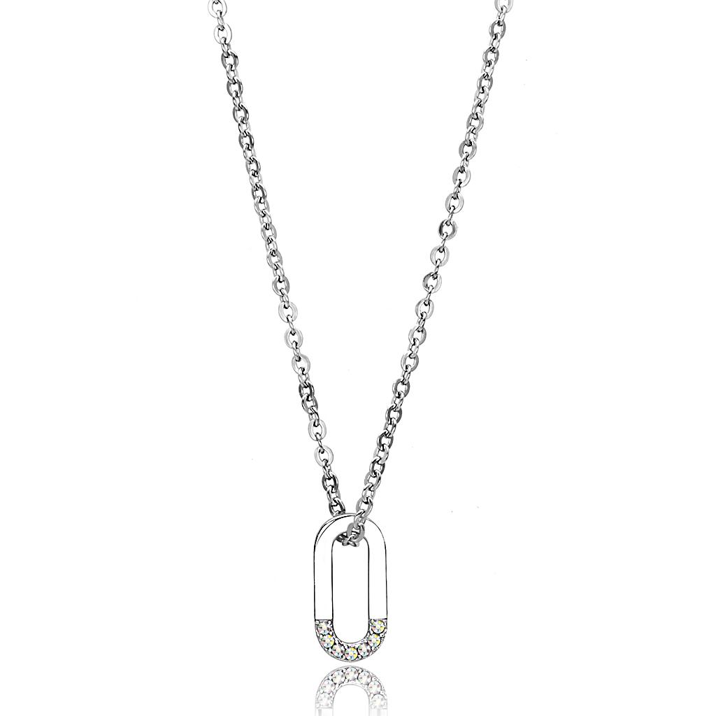 TK3297 - High polished (no plating) Stainless Steel Necklace with Top Grade Crystal  in White AB-0