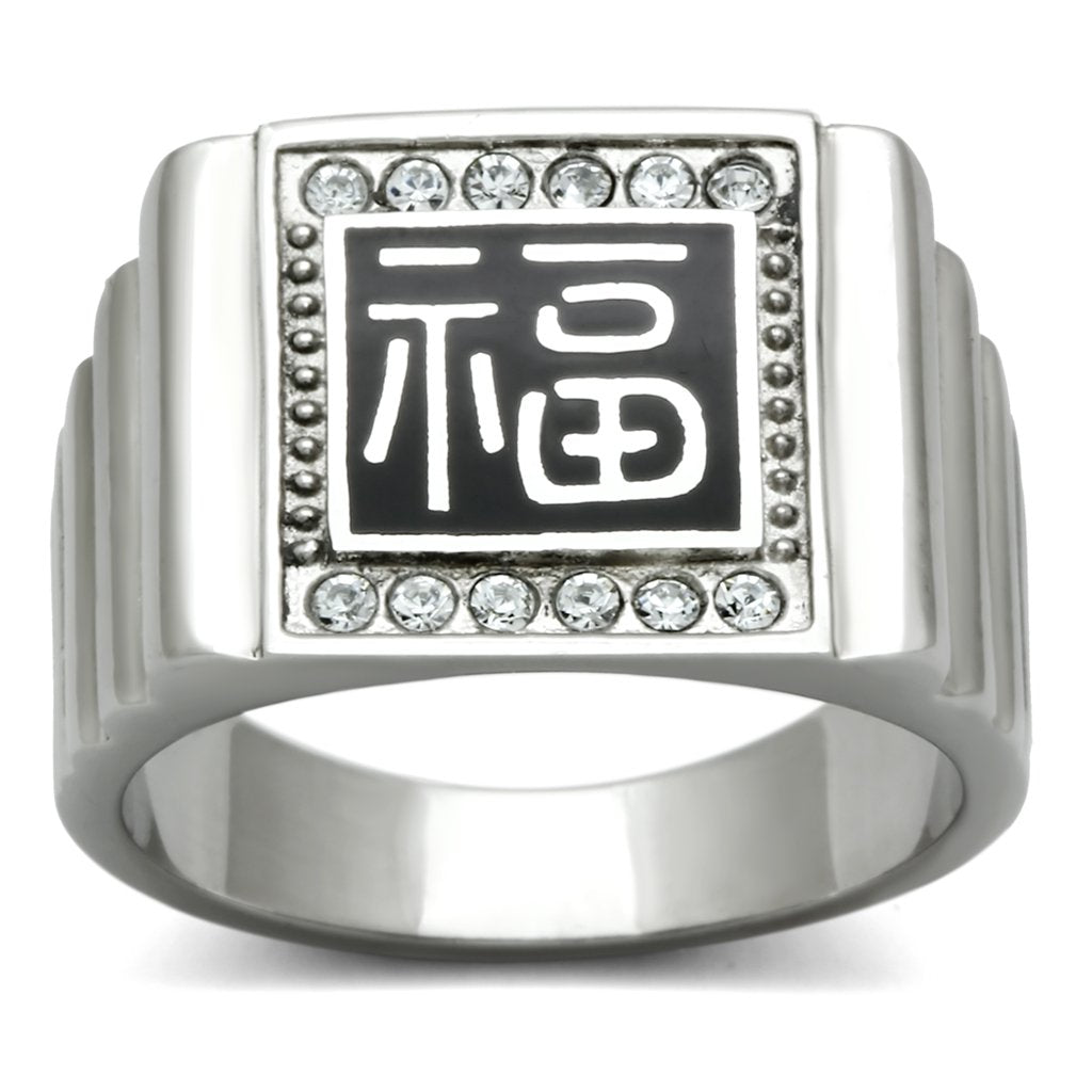 TK329 - High polished (no plating) Stainless Steel Ring with Top Grade Crystal  in Clear-0