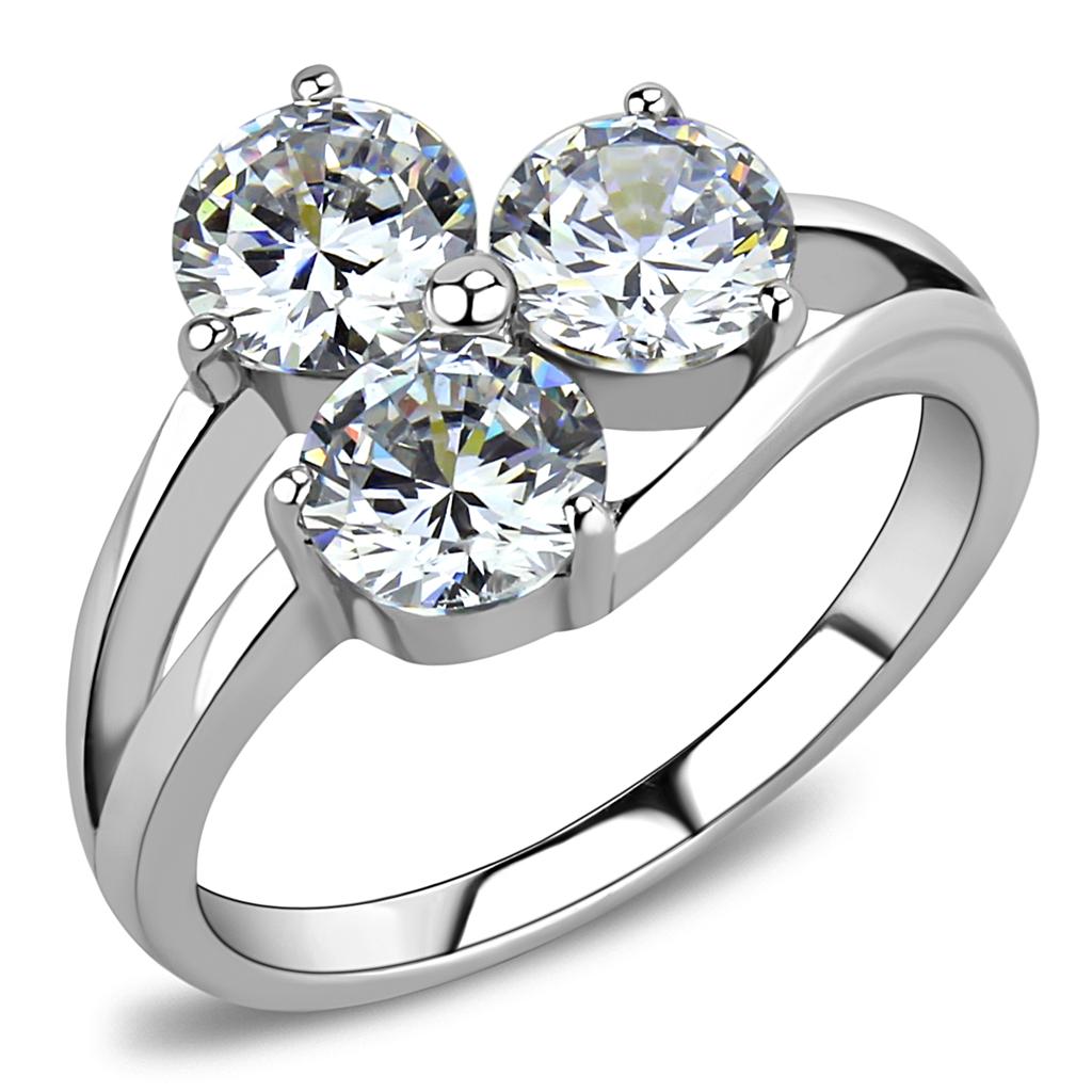 TK3430 - High polished (no plating) Stainless Steel Ring with AAA Grade CZ  in Clear-0