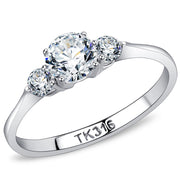 TK3431 - High polished (no plating) Stainless Steel Ring with AAA Grade CZ  in Clear-0