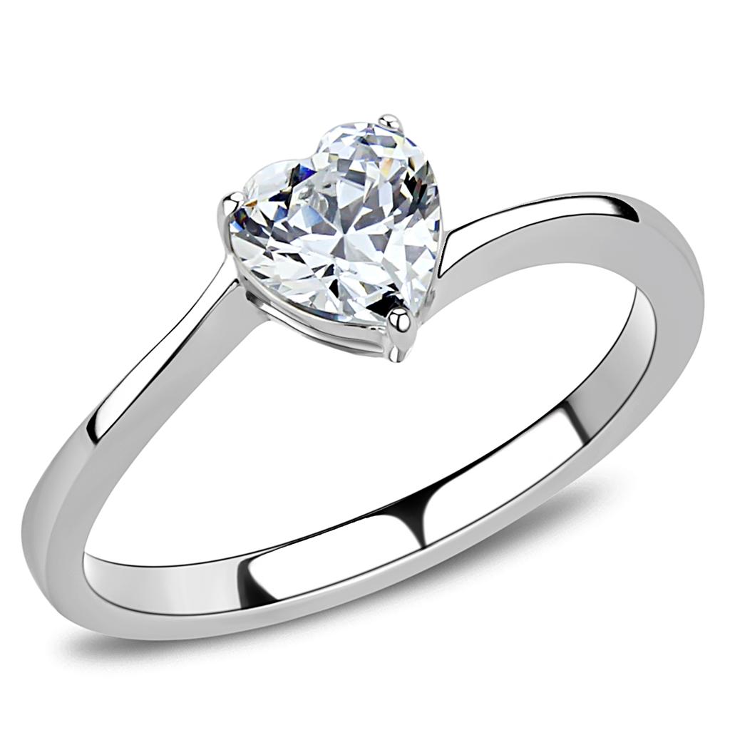 TK3434 - High polished (no plating) Stainless Steel Ring with AAA Grade CZ  in Clear-0