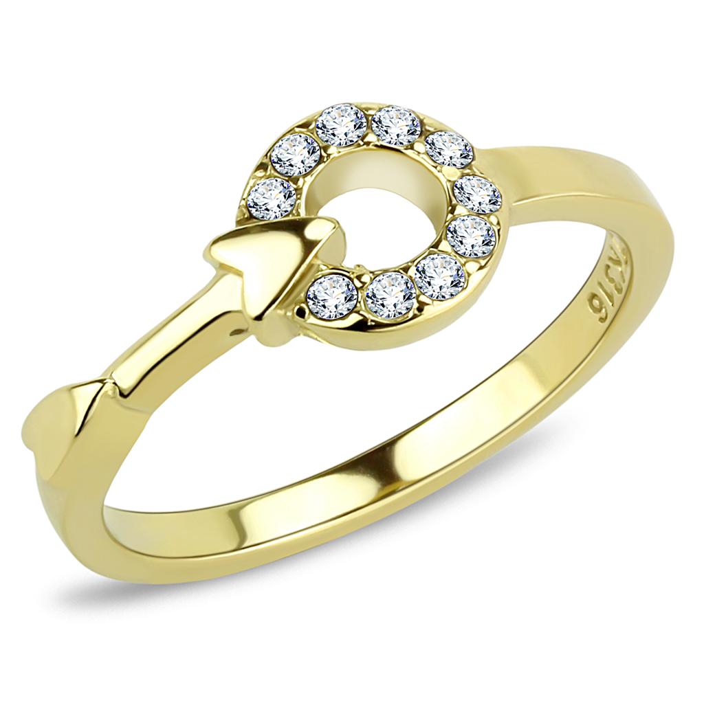 TK3439 - IP Gold(Ion Plating) Stainless Steel Ring with Top Grade Crystal  in Clear-0