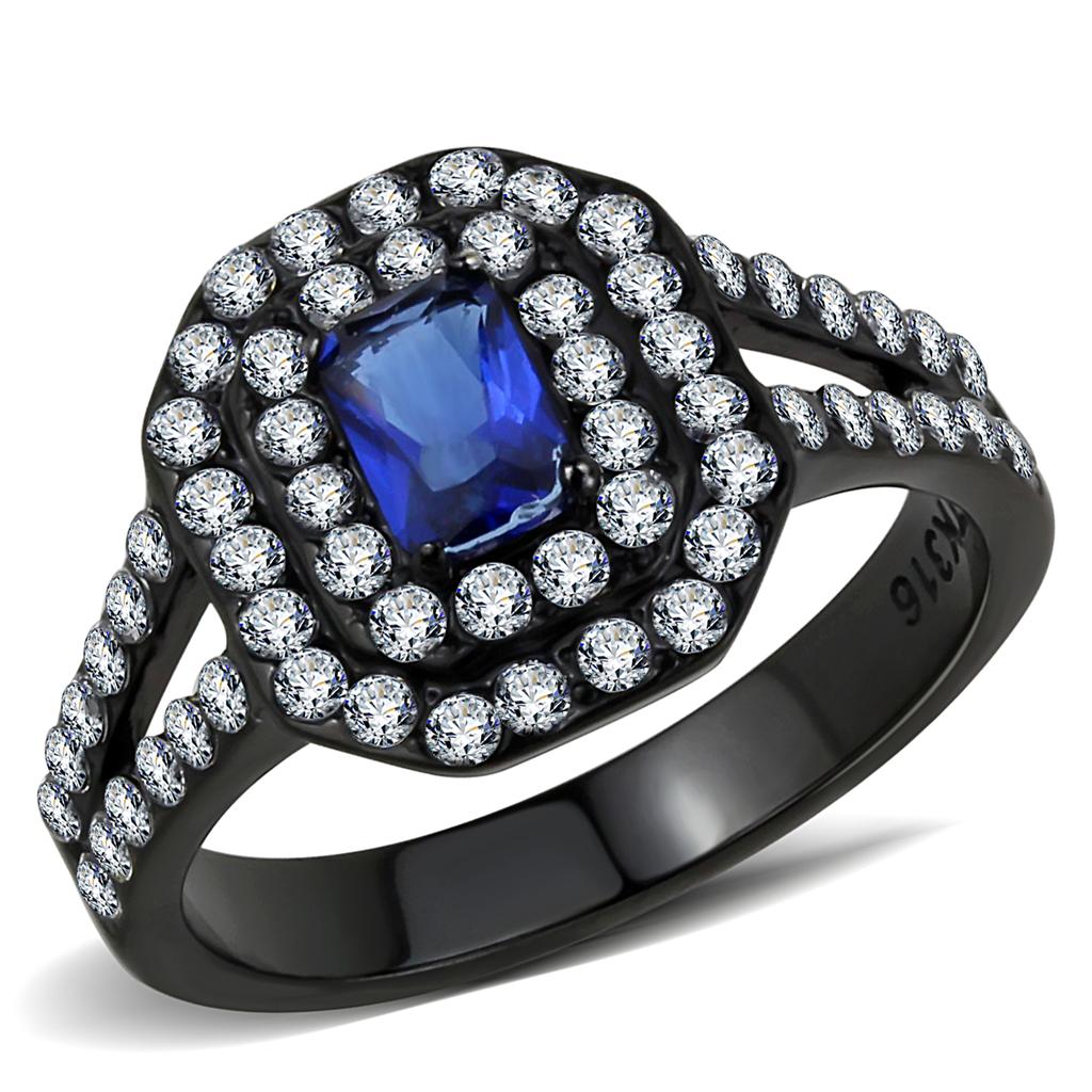 TK3449 - IP Black(Ion Plating) Stainless Steel Ring with Synthetic Synthetic Glass in Montana-0