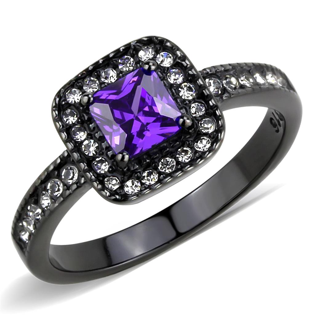 TK3450 - IP Black(Ion Plating) Stainless Steel Ring with AAA Grade CZ  in Tanzanite-0