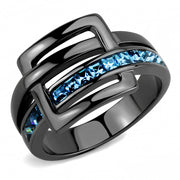 TK3451 - IP Light Black  (IP Gun) Stainless Steel Ring with Top Grade Crystal  in Sea Blue-0