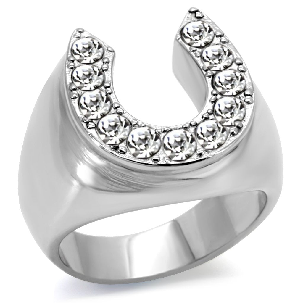 TK34532 - High polished (no plating) Stainless Steel Ring with Top Grade Crystal  in Clear-0