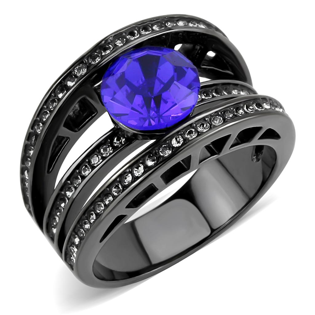TK3453 - IP Light Black  (IP Gun) Stainless Steel Ring with Top Grade Crystal  in Sapphire-0