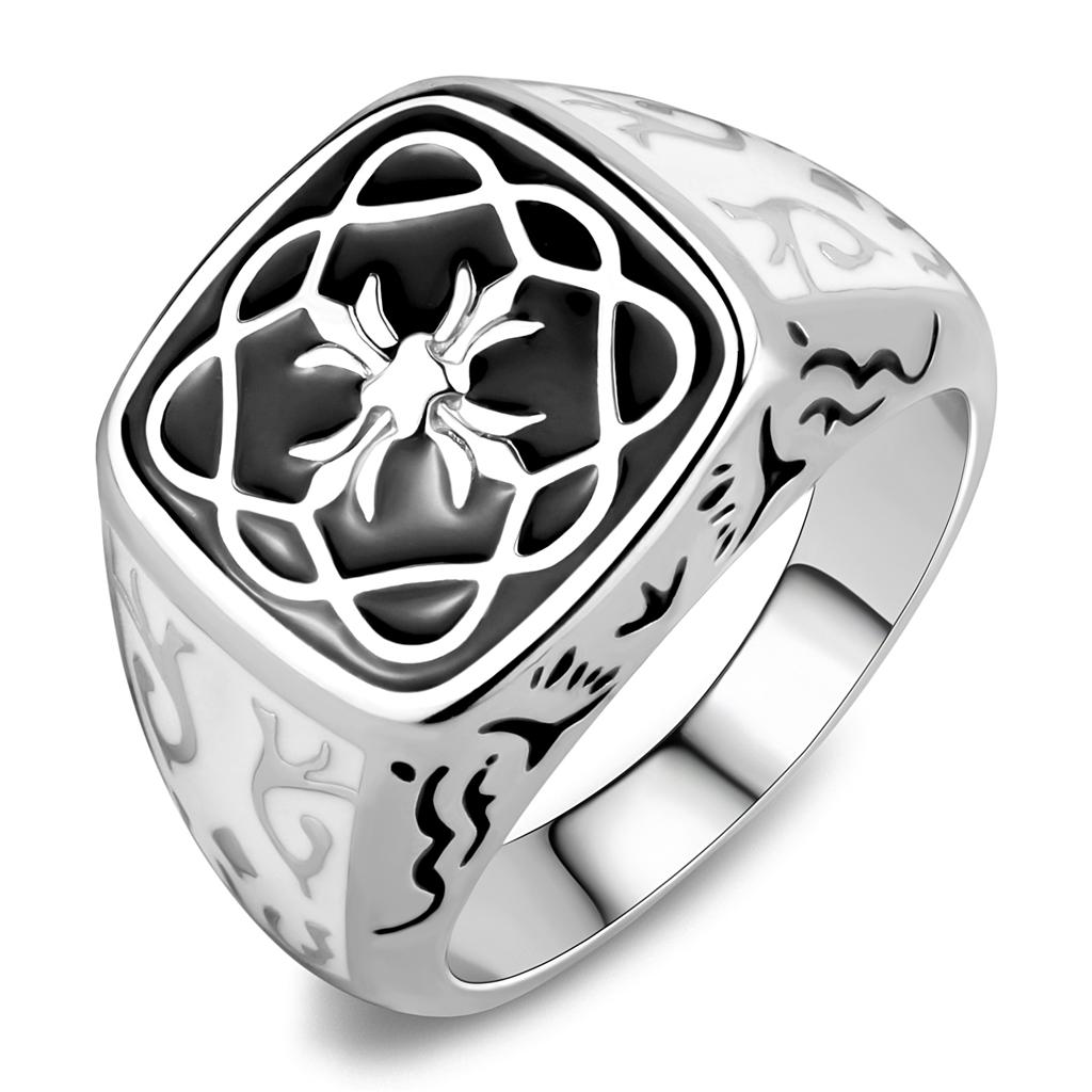 TK3460 - High polished (no plating) Stainless Steel Ring with Epoxy  in Jet-0