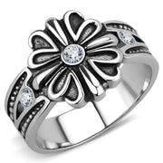TK3462 - High polished (no plating) Stainless Steel Ring with Top Grade Crystal  in Clear-0