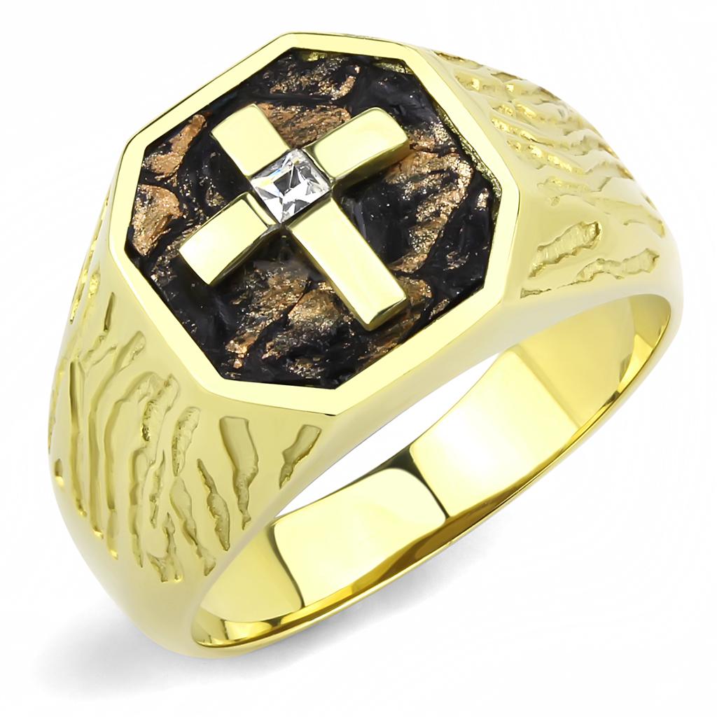 TK3464 - IP Gold(Ion Plating) Stainless Steel Ring with Top Grade Crystal  in Clear-0