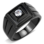 TK3466 - IP Black(Ion Plating) Stainless Steel Ring with AAA Grade CZ  in Clear-0