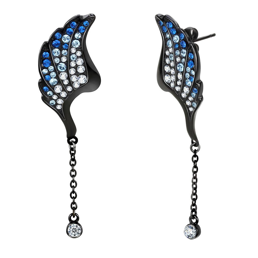 TK3469 - IP Black(Ion Plating) Stainless Steel Earrings with Top Grade Crystal  in Multi Color-0